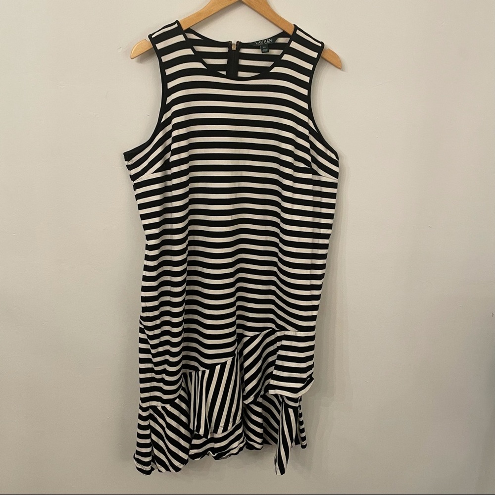Lauren Ralph Lauren Black & White Striped Sleeveless Dress Size 2X